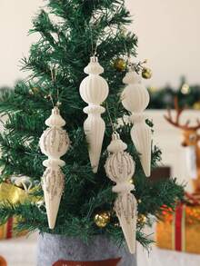 Set de 6/12 piese - Ornamente de Crăciun din catifea de 18 cm, decorațiuni texturate pentru brad de Crăciun, cu inele agățate, decor de casă rezistent la spargere, perfecte pentru Crăciun, nunți și decor de sărbători (alb)