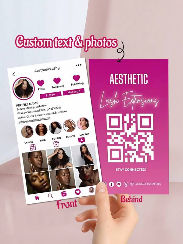 200/500/1000pcs Customized Personalized Hair And Eyelash Beauty Business Cards, Customized Double-Sided Qr Code Social Media Contact Cards, Customized Photo And Text Business Card Template Design