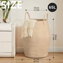 1pc Bohemian Style Laundry Basket, Large Woven Clothes Basket, 22 Inches High With Extended Handles, Hand-Woven Storage Basket, Suitable For Bedroom And Bathroom Use, Foldable, Fabric Material, Open Design, Storage Basket, Suitable For Placing Blankets, Toys, Pillows, Towels And Baby Supplies Cradle. - Multicolor - View 14