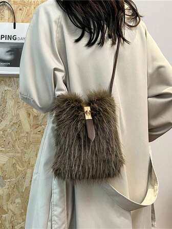 1 件迷你扎染色块蓬松单肩包，休闲百搭斜挎包，独特设计可爱女孩风格水桶包，秋冬