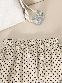 2pcs/Set Teen Girls Polka Dot Bow Long Sleeve Top + Polka Dot Pleated A-Line Skirt, & Elegant Bridesmaid/Holiday Outfit - Apricot - View 6