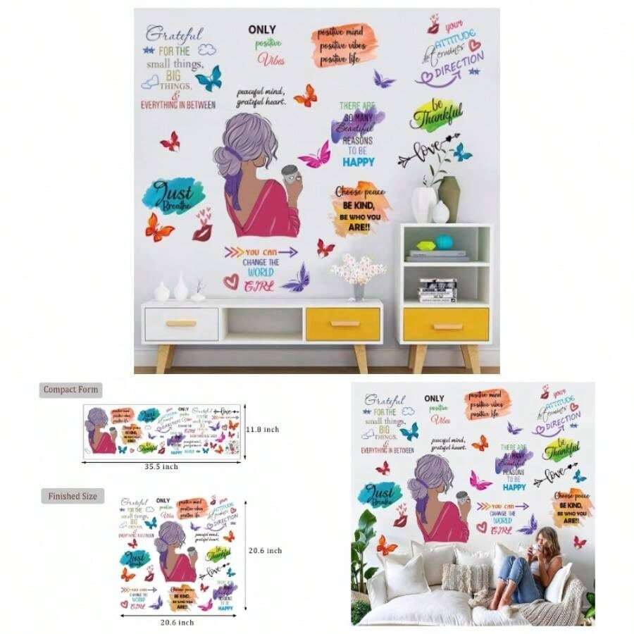 Inspirational Peel And Stick Vinyl Wall Decals - Multicolor Paint Splatter Splotches Stickers Walls - Motivational Saying Positive Quotes