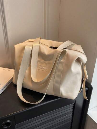 Borsa sportiva tote semplice e casual, di colore unito, elegante e alla moda, con superficie morbida, borsa a spalla bianca, nuova moda, borsa capiente da donna, di colore unito, semplice ma di alta qualità, adatta per appuntamenti, shopping, versatile e raffinata