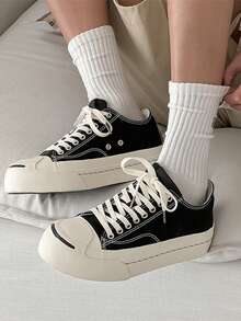 Teens' Canvas Shoes, Niche Design Couple Casual Sneakers, Unisex Low-Top Face Thick Sole Retro Breathable Canvas Shoes