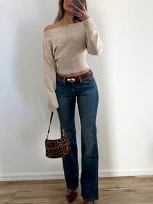 Suéter de punto sexy con hombros descubiertos, cómodo y elegante, adecuado para citas, reuniones casuales y viajes en otoño/invierno