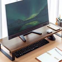 1pc Wooden Monitor Stand With Storage, Laptop Computer Monitor Riser Desk Organizer, Suitable For Home And Office Desktop, Laptop Stand, Office Supplies - 彩色 - 查看 3