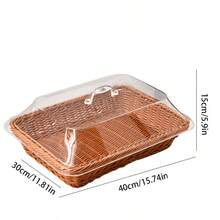 Cesta de pan de mimbre Faridabio con tapa de acrílico transparente - Bandeja de alimentos duradera y lavable para postres y frutas - Perfecta para la cocina, el picnic y la exhibición en el hogar, el embalaje de cartón duro reduce el riesgo de daños