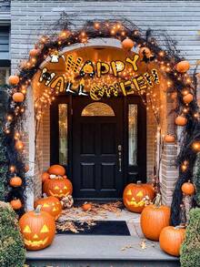 1set Happy Halloween Themed Asymmetrical Pennant Banner, Featuring Orange Pumpkin, Grim Reaper, Witch, Bat, Spider Patterns, For Halloween Birthday Celebration Decoration, Arch, Haunted House Party Supplies, Party Decorations, Room Decor