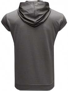 YOUTHGO Sudadera con Capucha para Hombre Manga Corta Playera Camiseta con Bolsillo para Gimnasio Entrenamiento - gris - Ver 7