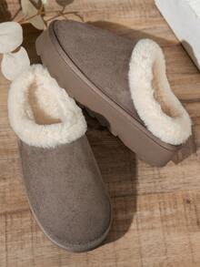 Herbst/Winter weiche, plüschige, warme, leise, dicksohlige, geschlossene Pantoffeln mit mittlerem Absatz für Teenager, Mädchen Mode einfache, vielseitige, lässige Slip-On Pantoffeln