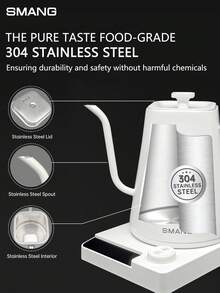 Smang 1 szt. czajnik elektryczny do użytku domowego z gęsią szyjką, z regulacją temperatury i izolacją, czajnik elektryczny o dużej mocy 1200 W, pojemność 1000 ml, obudowa ze stali nierdzewnej