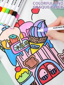 12 piezas Juego de bolígrafos de marcador acrílico redondos navideños, set de pinceles de pintura a base de agua para dibujar, bocetos y crear hermosas obras de arte, oficina, escuela, dibujo, estudiante, marcadores, papelería, niños, niñas, útiles escolares [Estilos de colores aleatorios]