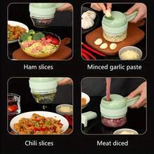 Conjunto de picadora de alimentos multifuncional, 4 en 1, picadora de alimentos eléctrica portátil, accesorio de cocina, procesadora de alimentos inalámbrica, adecuada para frutas, verduras y carnes. - Verde - Ver 6