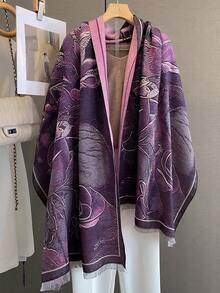 1pc Elegant Floral Jacquard Scarf, Versatile Warm Wrap Shawl For Women, Faux Cashmere