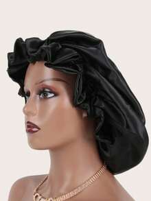 1pc Two Tone Satin Hat Silk Bonnet Satin Bonnet - màu đen - Xem 10