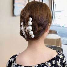 1pc/4pcs Women Faux Pearl Plastic Hair Claw Clips, Small/Medium/Large Sizes, Elegant Hair Claw Hairpin, Suitable For Different Hair Volumes, Daily, Commute, Outdoor, Casual Use, Fashion Gift Fall Winter Hair Clip Hair Accessories For Women For Vacation Outfits Woman Autumn Hair Clutch
