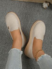 Plus Size Thick Sole Casual Linen Rope Slip-On Loafers For Women