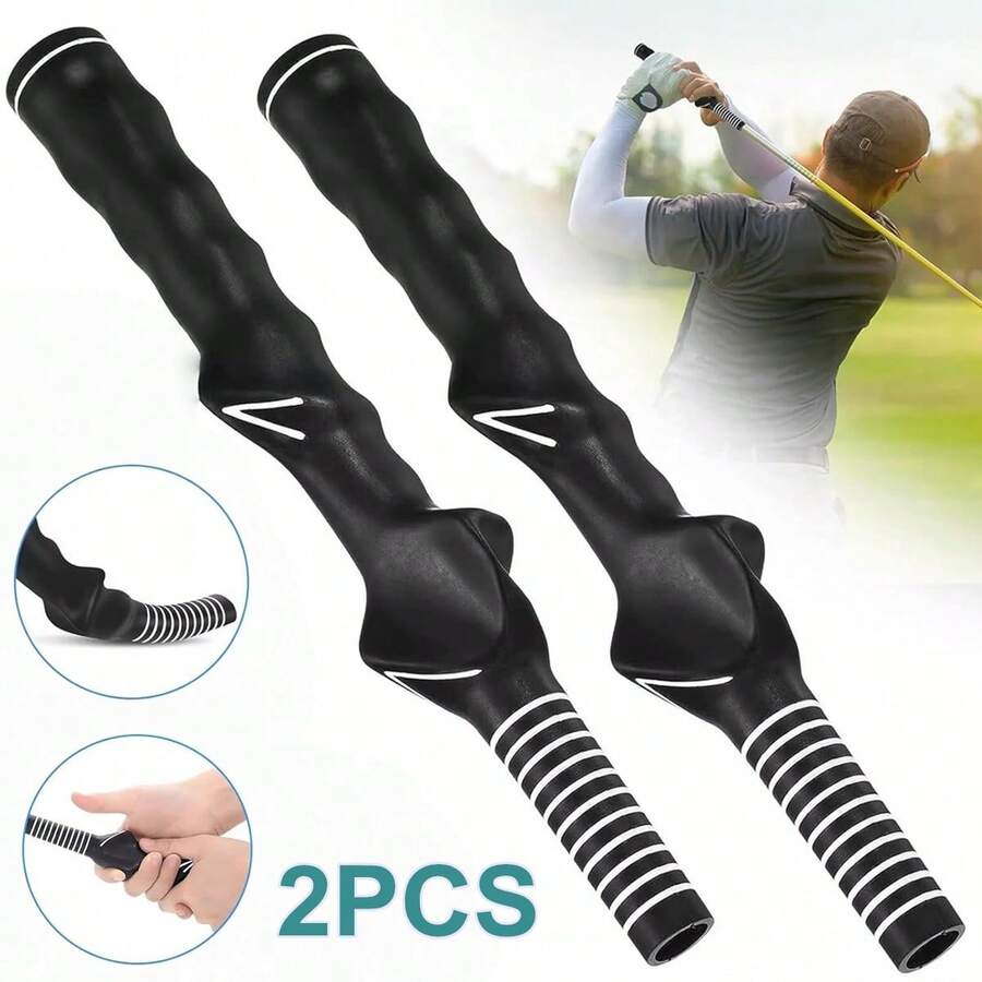 2PCS Right-Hand Golf Swing Training Grip Non-Slip Standard Teaching Aid Warm Up Trainer - Rubber Practice Aid For Beginners & Professionals, Enhance Performance - 黑色 - 查看 1