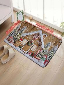1 pièce Paillasson thème de Noël antidérapant - Maison en pain d'épices, bonhomme de neige, design sapin. Tapis de bain en flanelle, épaisseur 1 yard, tapis de bain rectangulaire, paillasson d'entrée extérieur, tapis de sol de cuisine anti-dérapant et absorbant l'huile, lavable en machine, facile à nettoyer, décoration d'entrée, convient pour le salon, la chambre, la cuisine, la salle de bain, les fêtes, les vacances, les cadeaux - Multicolore - Voir 4