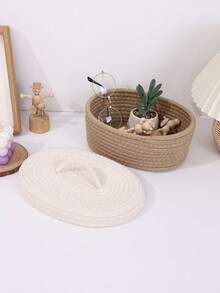 Oval Shaped Storage Basket, Bohemian Style, Handwoven Desktop Storage Box, Suitable For Living Room Desk, Can Store Cosmetics, Perfumes, Glasses, Photo Frames, Also Suitable For Bathroom, Home Decor, And Beach-Style Patio Decor. Holiday Gift Basket. - Khaki - View 11