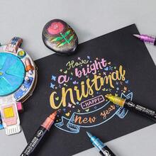 12/24/48 Metallic Marker Set, Dual-Tip Acrylic Markers For Black Paper, Scrapbooks, Photo Albums, Rock Painting, DIY Arts And Crafts, Card Making, Scrapbooking Supplies