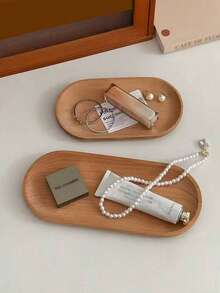 1pc Creative Scandinavian Minimalist Paulownia Wood Tray, Desktop Aromatherapy Candle Stand, Wooden Plate Entryway Key Holder Jewelry Earrings Necklace Organizer For Women Storage Organizer Travel Holiday Essential Fall Decor Autumn Halloween