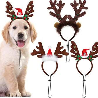 Diadema con cuernos de reno navideños para mascotas, sombrero navideño con cuernos y campanas para gatos y perros, diademas navideñas y accesorios para el cabello para mascotas, accesorios navideños para mascotas