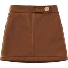 Girls And Toddler's Faux Leather Short Skirts,All Season Basic Skirts - 棕色 - 查看 8