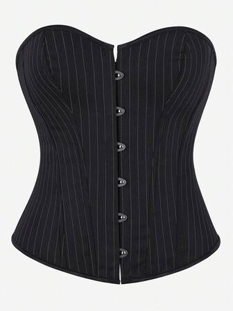 束胸条纹紧身胸衣上衣，腰部训练束身衣，无肩带复古女式滑稽服装，适合舞台表演、万圣节