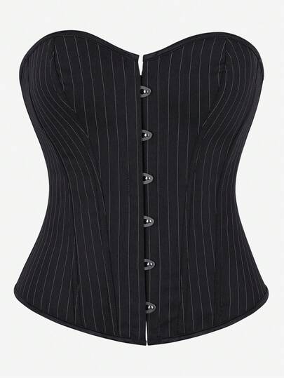 Overbust Corset Striped Bustier Top, Waist Trainer Corset, Strapless Vintage Burlesque Costume For Women, Suitable For Stage Performance, Halloween