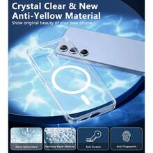 支持磁吸充电的亚克力硬质透明保护壳，兼容三星 Galaxy S25/S25FE/S24 PLUS/S23/S22 ULTRA/S21，黄色，防摔、防震、防震透明手机壳 - 無色 - 查看 2