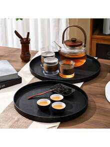 1 件黑色圆形托盘，简约家居储物、花盆底座和烛台 - 黑色 - 查看 1