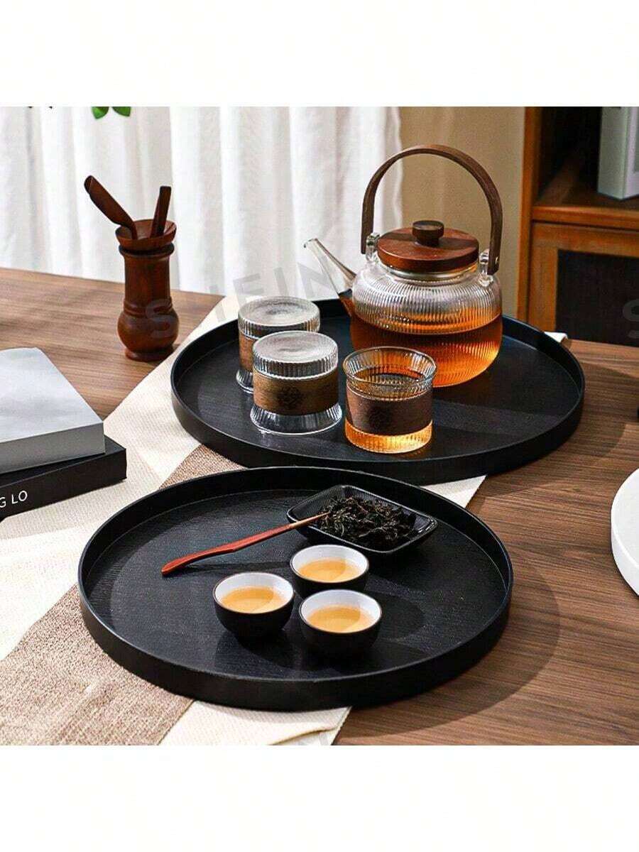 1 件黑色圆形托盘，简约家居储物、花盆底座和烛台 - 黑色 - 查看 1