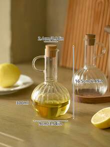 1 件高硼硅玻璃油瓶，带木架和盖子，酱油/醋分配器，耐热厨房液体储存 - 彩色 - 查看 3