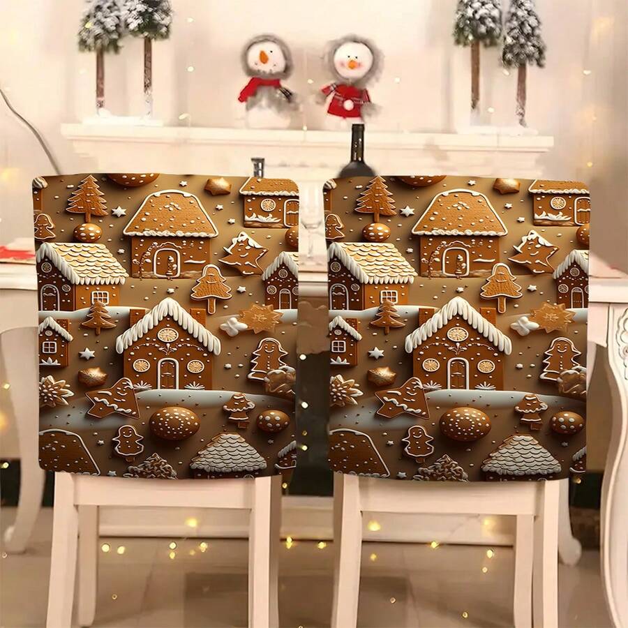 1 buc/4 buc/6 buc/10 buc Husă de scaun scurtă din pluș cu imprimeu de omuleț de turtă dulce, brad de turtă dulce, husă detașabilă pentru scaun din material pluș scurt, husă de protecție pentru spătar, potrivită pentru toate anotimpurile, husă de scaun pentru decor de sărbători pentru sufragerie, sufragerie, scaune de casă, cu protecție pentru spate, aplicabilă în restaurante, birouri, sufragerii, hoteluri și decor interior