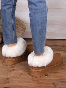 Furry Slippers, New Autumn/Winter Outdoor/Indoor Thick Sole Warm Boots,Snow Boots - Brown - View 2