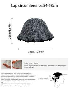 Mixed Color Knitted Bucket Hat For Women, Autumn/Winter, New Style, Large Head Circumference, Versatile, Simple, Natural Look, Fashionable, Compact, Warm Knitted Cap