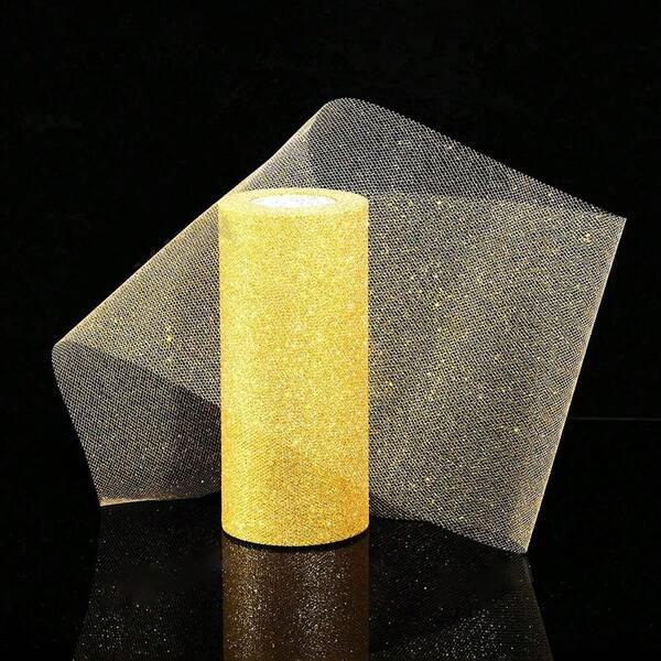 1 لفة من قماش التول المرصع بالبريق الذهبي، بطول 30 قدم وعرض 5.90 بوصة، شريط لامع من الشبكة المرصعة لتنورة التوتو وتزيين الهدايا والأعياد والزفاف، خلفية للحفلات والديكورات لعيد الميلاد وعيد الحب والسنة الجديدة