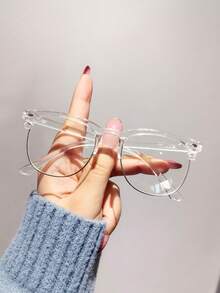 1 Pair Kids Oval Frame Fashion Non-Prescription Glasses, Suitable For Boys And Girls Daily Decoration, Back To School, Holiday, Travel, Halloween Party, Photography Props