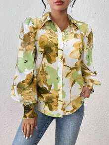 Women's Elegant All-Over Print Front Button Down Vacation Shirt