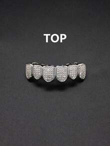 2 piezas/1 pieza Dientes Grillz de Cobre con Circonita, Estilo Hip Hop Unisex, Adecuado para Fiestas, Cosplay - Multicolor - Ver 10