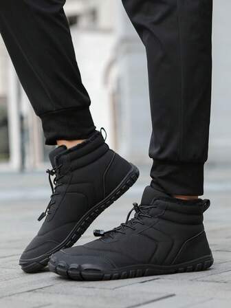 Outdoor Waterproof Fabric Comfortable Thermal Lined Warm Elegant Casual Versatile Outdoor Snow Sports Shoes, Fashion Black Winter Ankle Boots