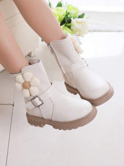 1 Pair Girls Autumn/Winter Warm Thermal Lined Waterproof PU Leather Comfortable Versatile Soft Bottom Lightweight Casual Boots, Children