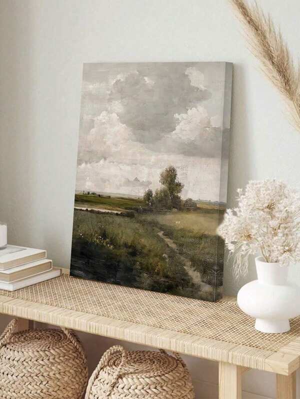 1pc Snowy Mountains Vintage Landscape Painting Canvas Print Summer Nature Warm Tones Poster Art Farmhouse French Country Decor , Frameless