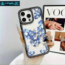 Teléfono Blue Flower Juego de doble cara 3 en 1, adecuado para phone16promax, 16 15pro 14 14 Plus/ 14 Pro 13 13 Pro 12Pro 11pro Promax Series. Anticaída y Antimanchas Suave, Unisex, Con Decoración. - Blanco - Ver 6