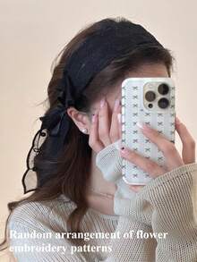 1pc Lace Bow Ribbon Headband, High Crown Pressure Wide Edge Black/White Everyday Outer Wear Hair Clip Hair Tie (Floral Embroidery Pattern Randomly Arranged), Hair Hoop ,Hairband For Women Hair Accessories Head Accessories - Multicolor - View 9