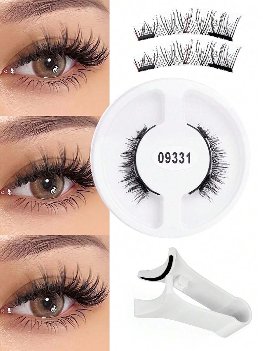 رموش مغناطيسية كاذبة - صندوق كامل مع تطبيق مغناطيسي بدون غراء، رموش قابلة لإعادة الاستخدام ب- 4 طبقات وصديقة للمبتدئين، حجم طبيعي ورفع، بدون حاجة إلى مواد لاصقة، مناسبة للعيون الحساسة، تطبيق سهل للرموش، رموش خفيفة الوزن، رموش عالية الجودة، طقم رموش، مجموعة مكياج احترافية