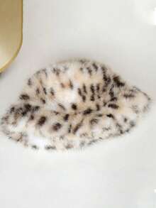 Winterliche Leoparden-Muster Fischerhut mit flauschiger Textur für Frauen - weich, bequem und wärmend, perfekt für kaltes Wetter, Reisen und Outdoor im Herbst