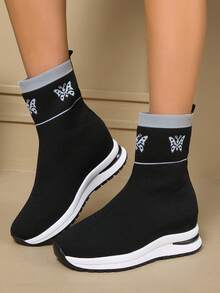 1 Pair Women's Fashion Boots, Slip-On Breathable Mesh Sock Boots, Casual Lightweight Non-Slip Versatile Elevator Ankle Boots