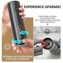 1pc Smart Electric Pepper Grinder. Type-C Rechargeable (With MAh Lithium Battery). 110ml Large Capacity | LED Light | 6 Coarseness Adjustments | Top Refilling | Ceramic Grinding Core. Suitable For Grinding Various Spices. Great For Kitchen, Outdoor And BBQ Use. An Essential Kitchen Tool. - Black - View 9